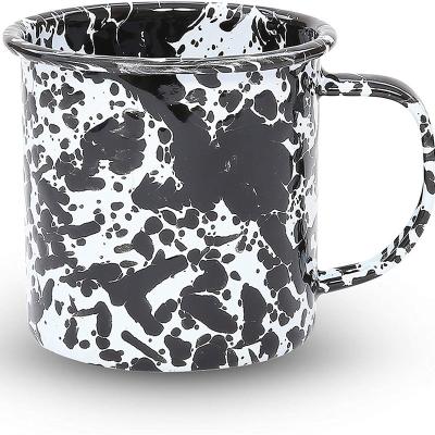 China Viable Custom Outdoor White Black Outdoor Camping Picnic Tin Can Enamel Splatterware Splatterware Mug for sale