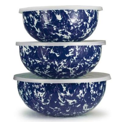 China Sustainable Elipse Style Enamel Storage Ice Bowl With Lid for sale