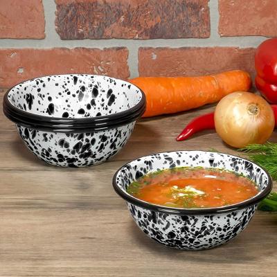 China 2021 Round Shape 15cm Viable Outdoor Camping Vintage Design Swirl Metal Swirl Dinner Enamel Soup Bowl Black Set for sale