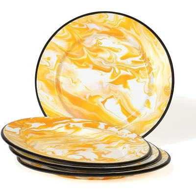 China 2021 Series Shape 20cm 24cm 26cm Custom Swirl Splatter Yellow Color Vivid Painted Dinnerware Porcelain Enamel Restaurant Dishes for sale