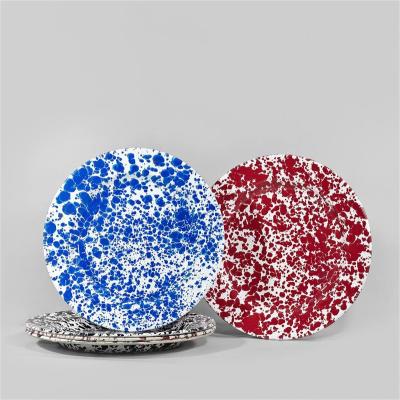 China Viable Wholesale Custom Logo Colorful Splatter South Korea Splash Cast Steel Camping Enamel Dinner Serving Dish for sale