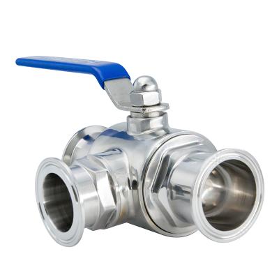 China Bypass-valve SS304/316L 4 Inch Stainless Steel Sanitary Flange T Port Sanitary Three Way Ball Valves for sale