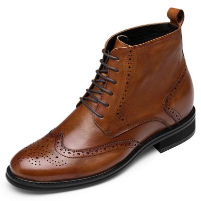 China Fashion trend popular brown color formal brogue lace up breathable elevator boots for men's height increase for sale