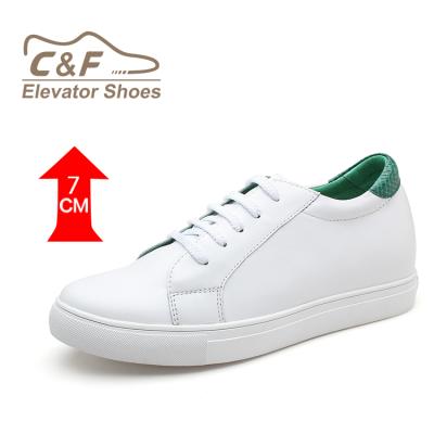 China Height Increasing 2020 New Design Fashionable Women White Leather Height Increasing Elevator Sneakers for sale