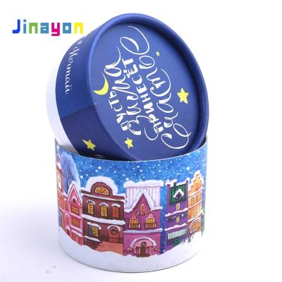 China Recyclable Wholesale Custom Pattern Round Tube Packaging Christmas Hard Paper Gift Box for sale