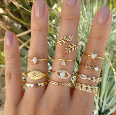 China 11 Pcs Vintage Casual / Sporty / Women Set Branch Rings Set Crystal Crown Fashion Ring for sale