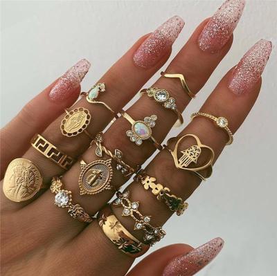 China Bohemian TRENDY Retro Ring Set Boho Women's Rhinestone Knuckle Crystal Silver Color Rings Set for sale