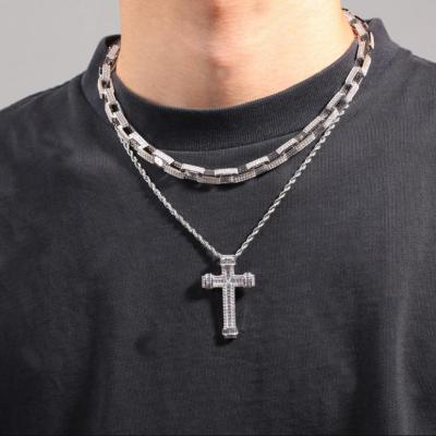 China Trendy Hip Hop Jewelry Wholesale Personality Cross T Square Simple Romantic Zircon Pendant Necklace for sale