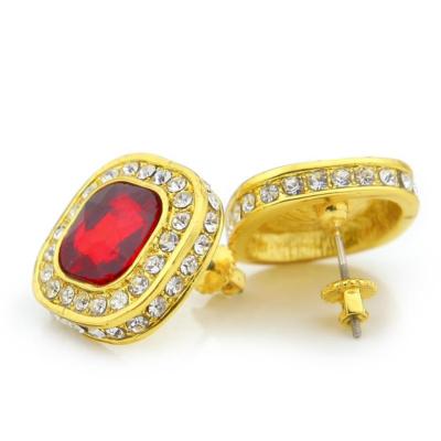 China New Men's Hiphop Gemstone Earrings Bling Ice Blue Ruby Environmentally Friendly for sale