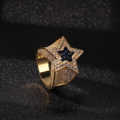 China Men's Environmentally Friendly Zircon Ring Sapphire Five-Pointed Star Ring Star Ring Trend Micro-inlaid Hip-Hop Accessories for sale