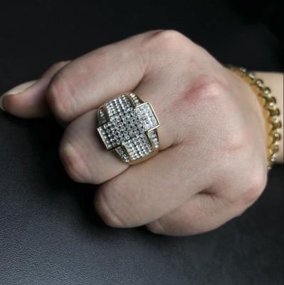 China Large Environmentally Friendly European Cross Diamond Design Stainless Steel Ring Diamond Ring Hip-hop Style Nightclub for sale