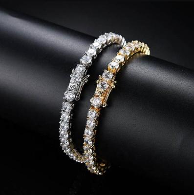 China FASHIONABLE Mens Zircon Tennis Bracelet Chain Hip Hop Jewelry Iced Out Finish 1 Row Gold CZ Bracelet Link for sale