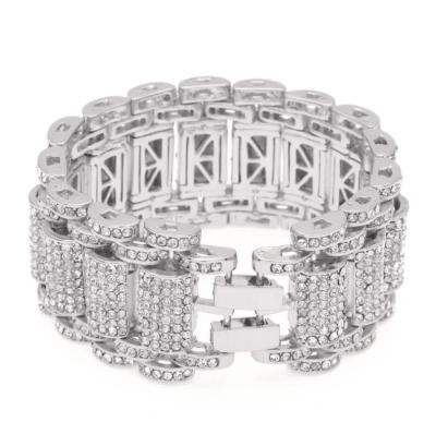 China European and American men's hip-hop Diamond-studded bracelet exaggerated large Pre-order bracelet nickel free for sale