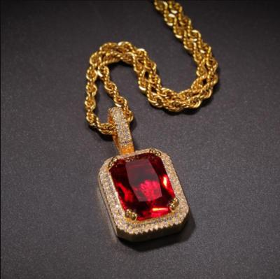 China TRENDY 316L Stainless Steel Gold Plated Big Cubic Hip Hop Necklace Colorful Big Chain Zircon Diamond Pendant Necklace for sale