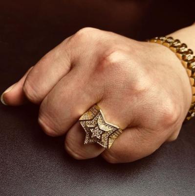 China Environmental Friendly Sources Border Five-pointed Star Ebay Three-Dimensional Design Micro-Inlaid Zircon Men's Ring for sale