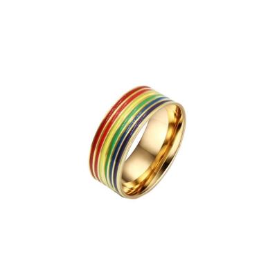 China FASHIONABLE Two Tone Titanium Steel Unisex LGBT Pride Rainbow Gay Ring for sale