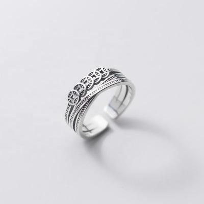 China S925 FASHIONABLE Ring Female Korean Retro Fashion silver Ring Coin Winding Hand Jewelry open Thai silver for sale