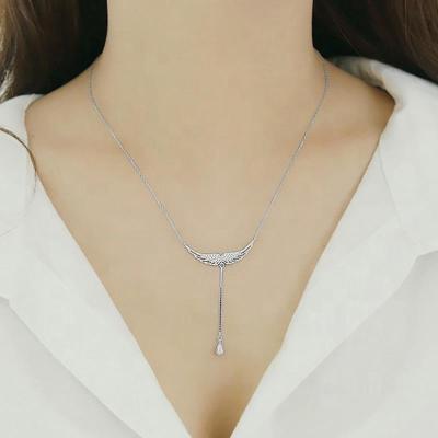 China CLASSIC 925 Sterling Silver Necklace Angel Wings Pendant Zircon Clavicle Chain Ladies Jewelry For Girlfriend for sale