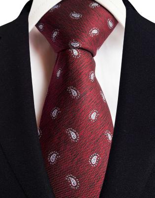 China 100% Handmade Burgundy Mens Tie Necktie Luxury Gift Set Paisley Jacquard Pattern Tie for sale