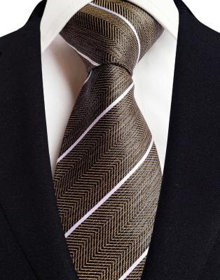 China 100% Handmade Groom Ties Wedding With Pocket Square Coffee Color Woven Striped Tie for sale