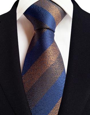 China 100% Gold 100% Silk Classic New Bule Stripe Men's Handmade Tie Fashion Gift Box Ties for sale