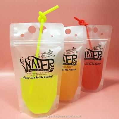 China Stand up moisture proof reusable ziplock bags for beverage clear drinking bag / transparent plastic bag for cocktail juice drink for sale