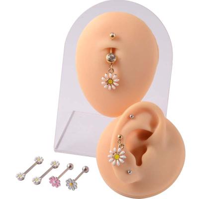 China TRENDY Daisy Flower Body Jewelry Tongue Ear Helix Navel Piercing Stainless Steel With Enamel for sale