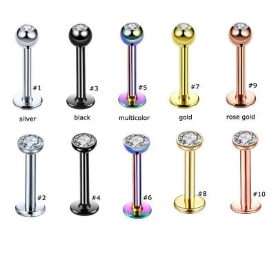 China FASHIONABLE Helix Body Ear Lip Stud Stainless Steel Labret Piercing Jewelry With Zircon 8mm Barbell for sale