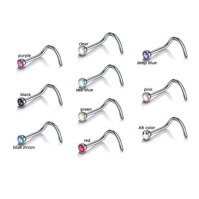 China CLASSIC Nose Screw Piercing Stainless Steel 20gauge With Zircon for sale