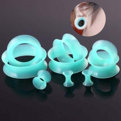 China Hiphop Flesh Flexible Cyan Slim Ear Tunnels Double Rocket Stretcher Expander for sale