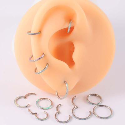 China CLASSIC Titanium G23 Steel With Opal Earlobe Hoop Earrings Rook Helix Body Nose Piercing 6/8/10mm for sale