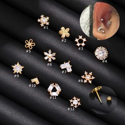 China FASHIONABLE Earring Hikaw Flower Heart Shape Earrings Cartilage Tragus Helix Lobe Piercing 20 Gauge Stainless Steel Ear Stud for sale