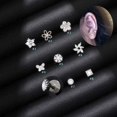 China TRENDY Flower Shape Labret Stud Earrings Lip Helix Tragus Piercing 16 Gauge Barbell Stainless Steel With Zircon for sale