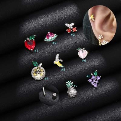 China TRENDY Screw Earrings Stud For Upper Helix Lobe Tragus Piercing 20 Gauge Stainless Steel With Zircon for sale