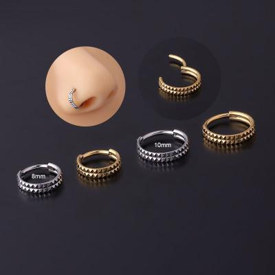 China Punk Nose Ring Tragus Earring Helix Pinna 16Gauge Vintage Style Rivet Two-Layer Circle Piercing 8mm/10mm for sale