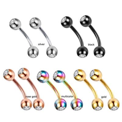 China CLASSIC 16gauge Eyebrow Piercing Curved Barbell 8/10mm Stainless Steel With Rhinestone for sale