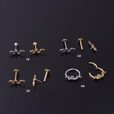 China FASHIONABLE Labret Body Lip Helix Earrings Cartilage Circle Shape Snake Piercing Jewelry 16Gauge for sale