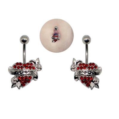 China Stainless Steel 14Gauge Ring Navel Piercing Curved Barbell FASHIONABLE Red Heart Navel Love for sale