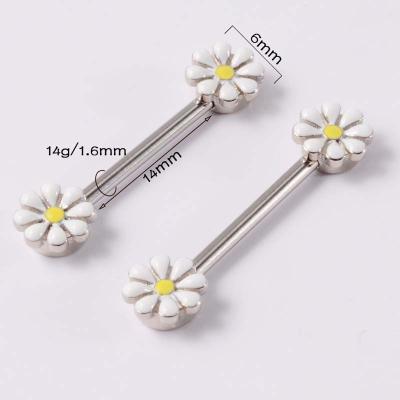 China FASHIONABLE Straight Barbell 14Gauge Daisy Flower Nipple Piercing Ring Stainless Steel With Zircon for sale