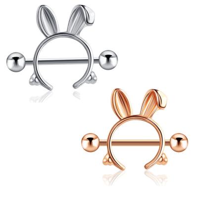 China TRENDY Rabbit Shape Nipple Rings Stainless Steel Piercing Jewelry 14Gauge for sale