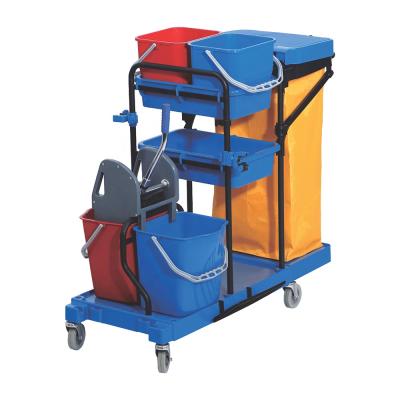 China Double Buckets with Wringer Factory Supply Universal Janitor Cleaning Cart with Mop Wringer Buckets and Vinyl Waste Bag for sale