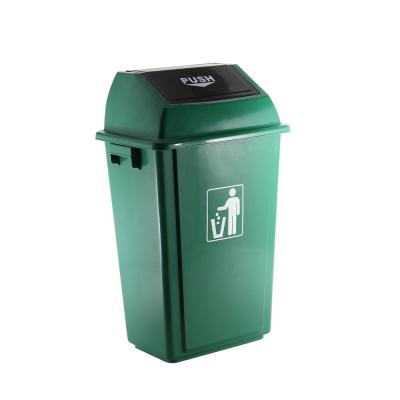 China Sustainable Outdoor Indoor Trash Can, Push Lid, 58L Waste Bin Street Hotel Restaurant Green Recycling Industrial Trash Can for sale