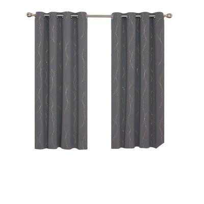 China Home Super Soft Gold Dotted Line Aluminum Printed Blackout Thermal Insulated Window Grommet Curtains for sale