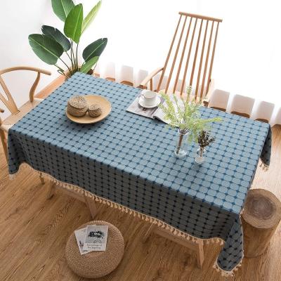 China Table Cloth Waterproof Cotton Rectangle Ablecloth Canvas Wrinkle Free, Tassel Table Cloths Washable Table Cover for sale