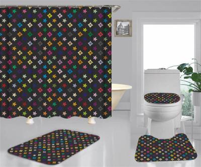 China Sustainable 3D Digital Print Fashion Logo Luxury Bathroom Sets Famous Brand Name Shower Curtain With Mats for sale