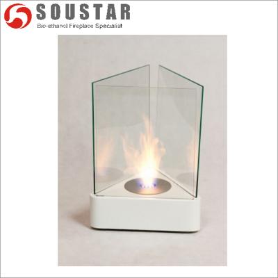 China 2018 Indoor Made Of Bio Porcelain Nice Triangle Design Ethanol Tabletop Fireplace for sale