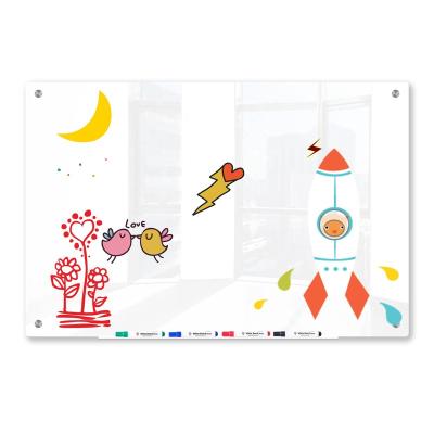 China Desktop Iron Reusable Pure White Tempered Glass Magnetic Dry Erase Board For Kids Drawing for sale