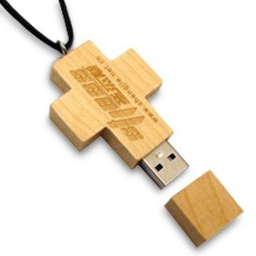 China Crucifix Design Engrave Logo Wood USB Drive 32GB 64GB for sale