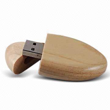 China Oval Shape Bamboo / Wood USB Drive Real Capacity 32GB , High Speed USB 2.0 interface for sale