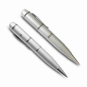 China Portable Laser Metal Pen Shaped High Capacity Thumb Drives In Silver 8GB for sale